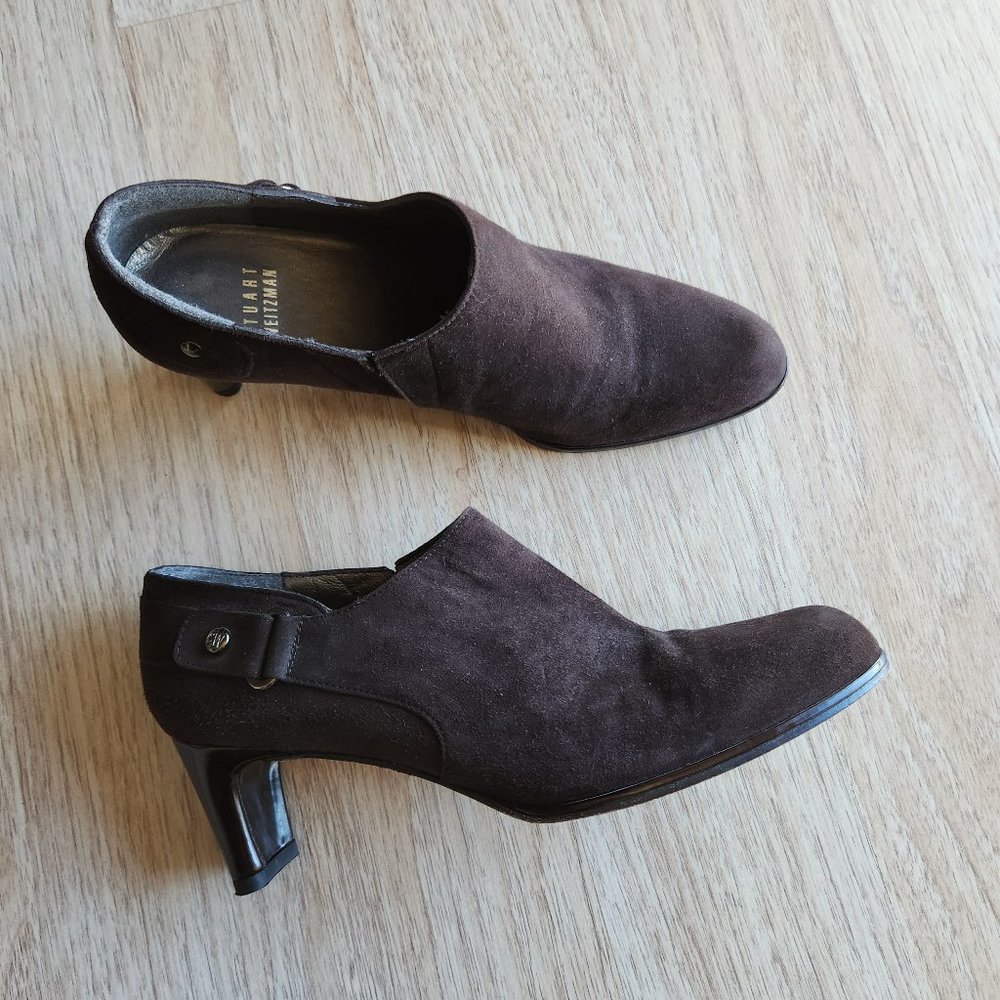 Stuart Weitzman Brown Suede Pumps Booties Elastic Gusset Slip-On